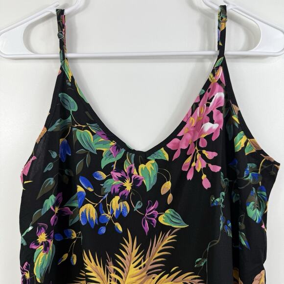 New Tropical Cynthia Rowley Black Floral Bird Print Tank Top Small Dark Floral - Picture 2 of 10
